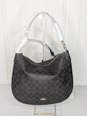 Coach Elle Hobo In Walnut/Black/Gold Signature Canvas